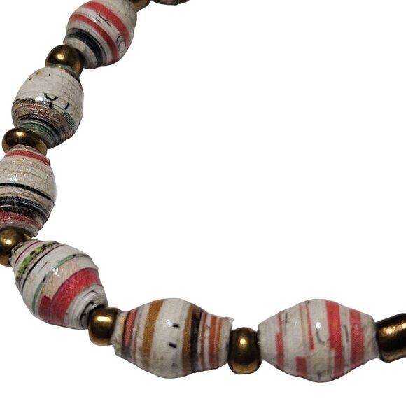 Handcrafted Multicolor Paper Bead Bracelet Eco Friendly Recycled Jewelry Women - Picture 2 of 3